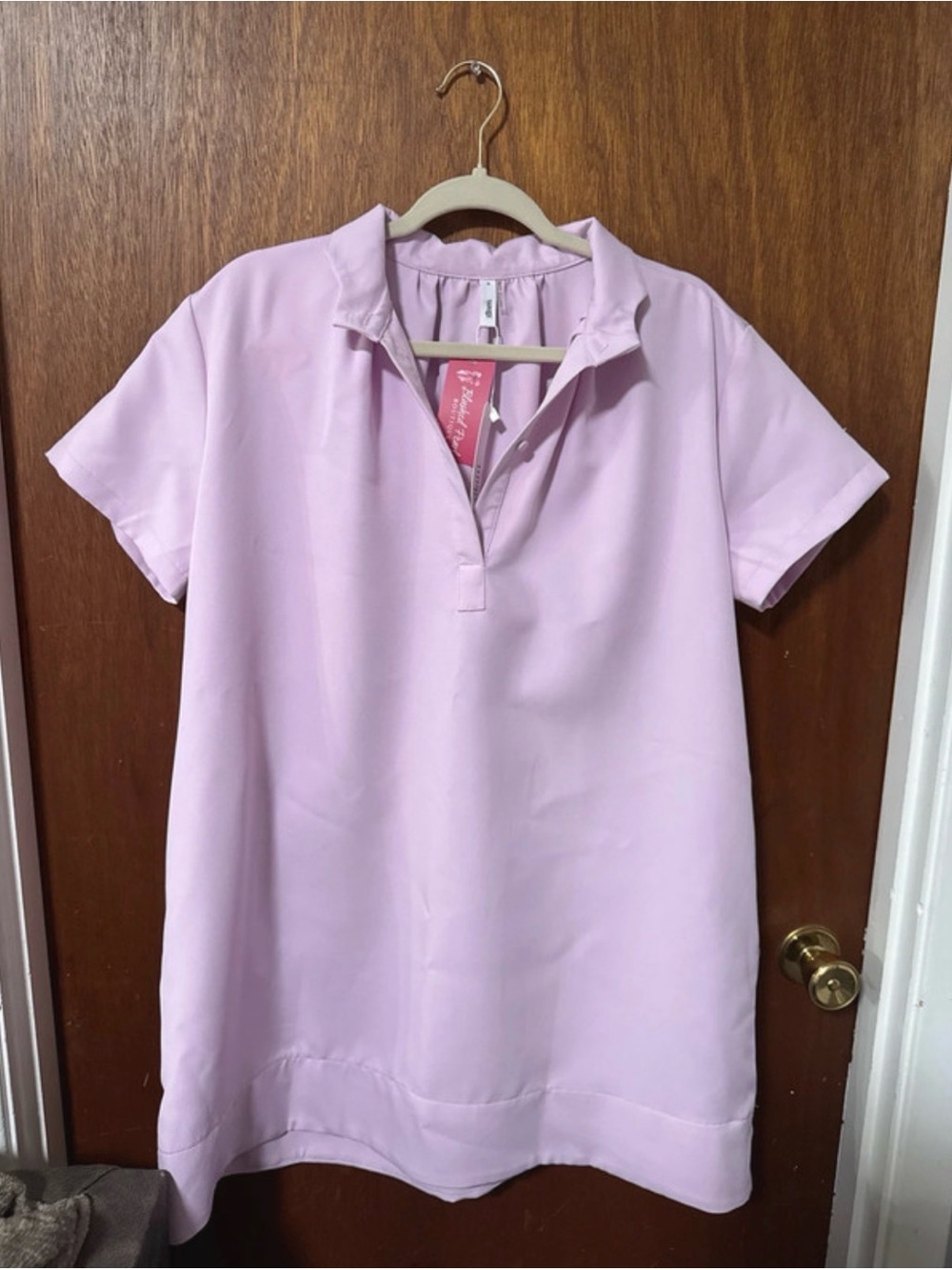 glam Light Pink Short Sleeve Polo Tunic